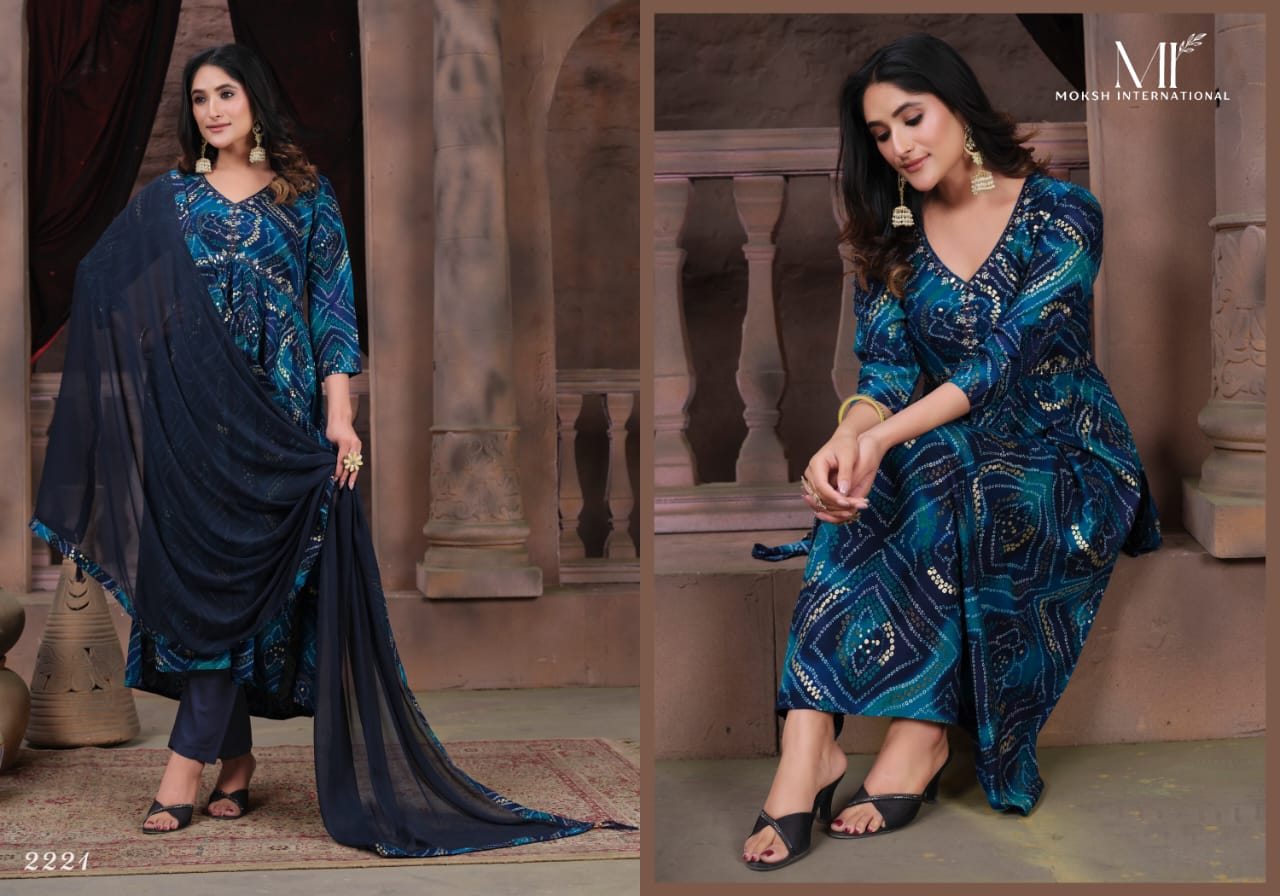 Alia Vol 1 By Moksh Printed Rayon Alia Cut Kurti With Bottom Dupatta
